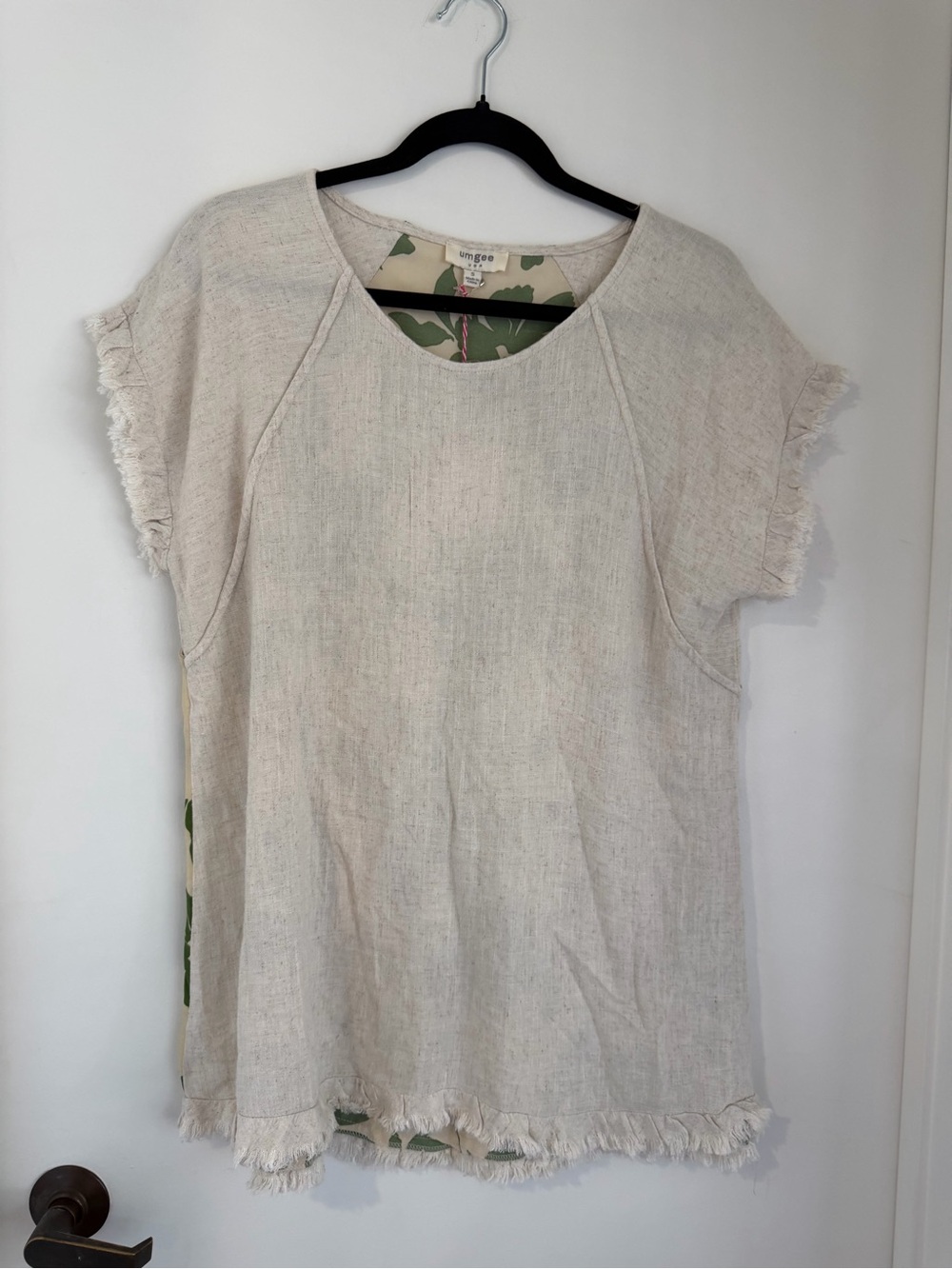 Umgee Beige Fringed Short-Sleeve Linen Top NWT